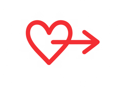 Heart pierced by arrow, representing passionate love and intentional direction against transparent backdrop