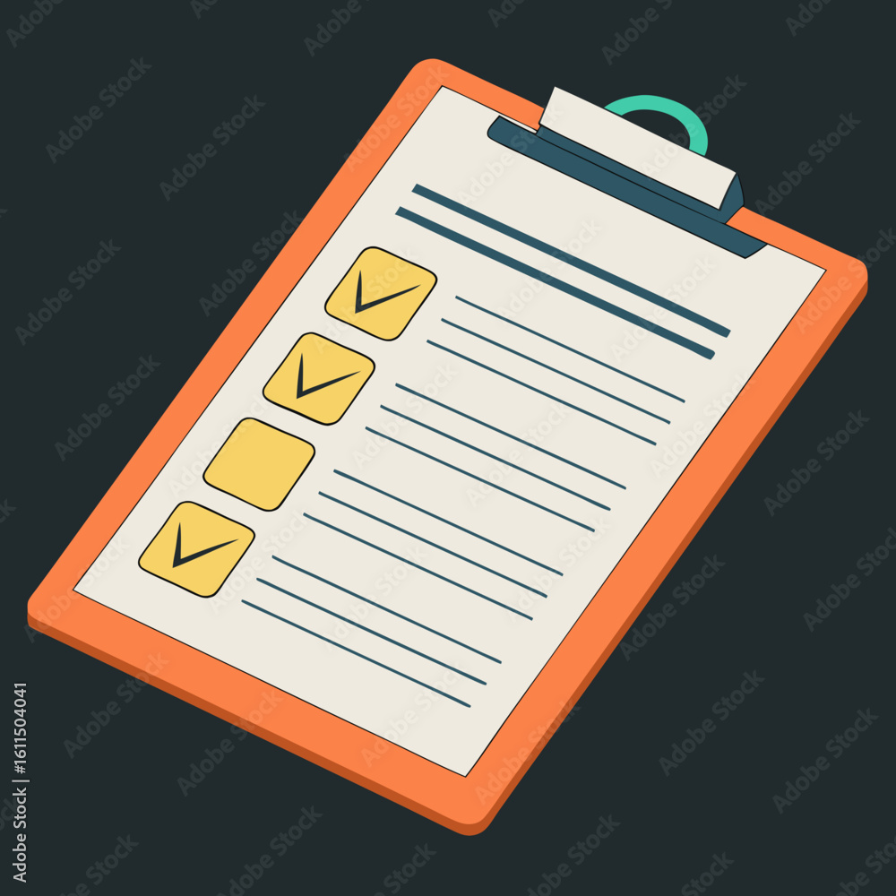 Aufkleber vector art of an orange clipboard displays a checklist with completed tasks, indicated by checkmarks