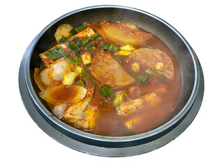 Spicy Korean Braised Hairtail Fish with Radish and Tofu in Rich Red Pepper Sauce Traditional Home Style Galchi Jorim