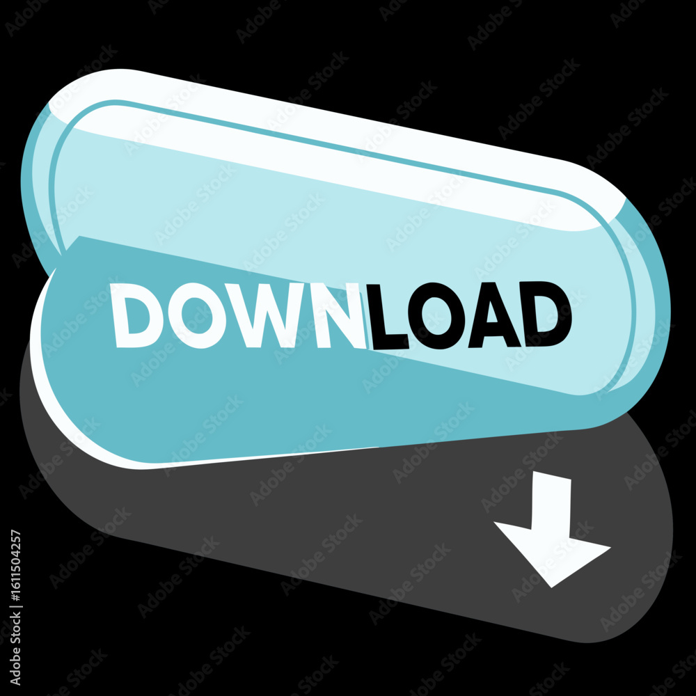 Poster vector art of a blue download button with a white arrow indicates a file transfer or saving process