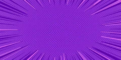 Abstract purple comic book background with halftone dots and radial lines, graphic, lines