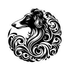 Fototapeta premium Elegant borzoi dog portrait with ornate swirling filigree