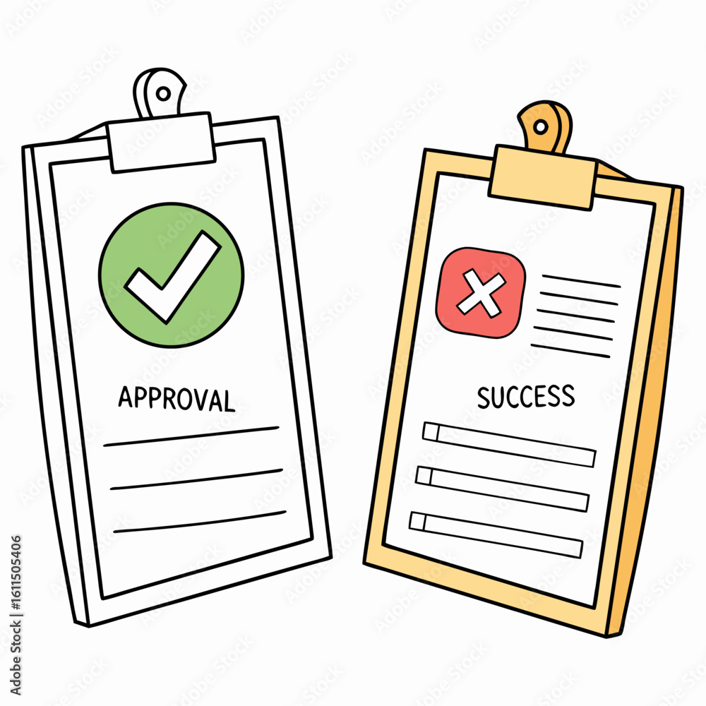 Aufkleber vector art of two clipboards show approval with a check mark and failure with a cross mark isolated 
