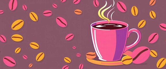 Coffee bean, cup, breakfast food line art pattern discount card design,  hot drink,  drink