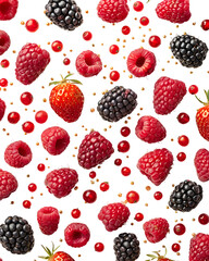 Red and black berries falling on black background