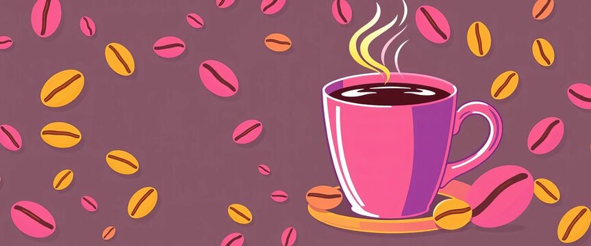 Coffee bean, cup, breakfast food line art pattern discount card design,  hot drink,  drink