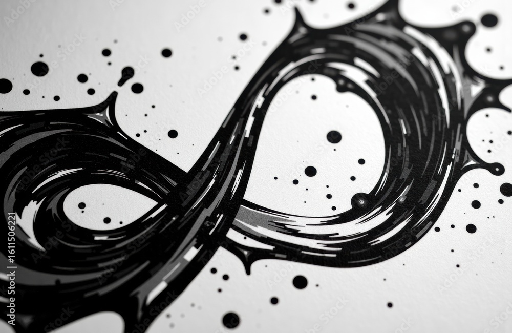 Aufkleber black ink splash forming an abstract loop with scattered ink droplets on a white background