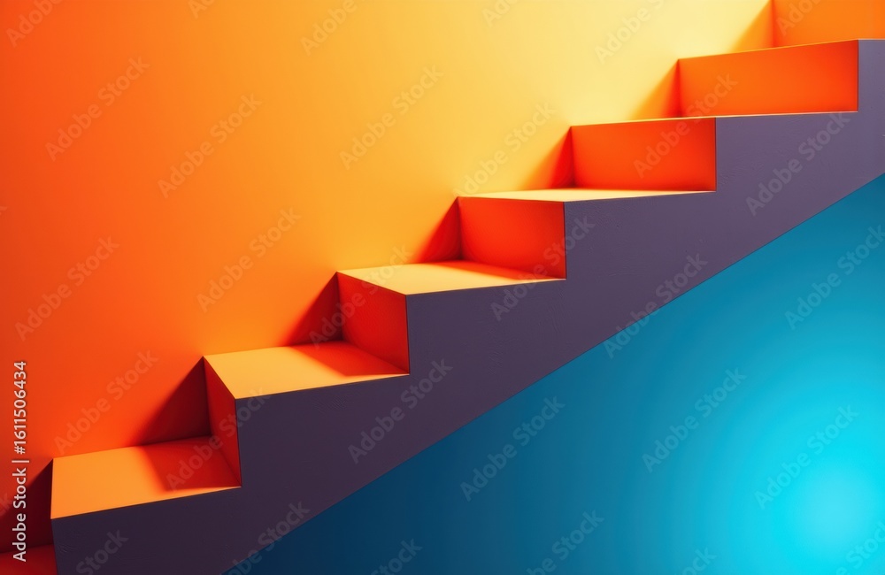 Poster colorful staircase with geometric design on vibrant background creating a modern visual effect