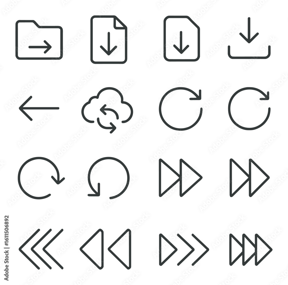 Fototapete arrow and data transfer icons set on gradient background for interface design