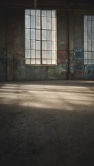 Wide view of an abandoned factory hall