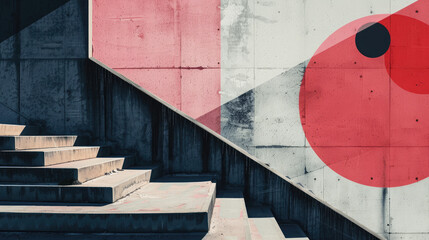 Naklejka premium Neo-Tokyo Ascent A Cyberpunk Staircase