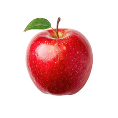 Single, red apple, whole, with stem and leaf