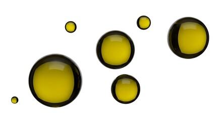 Abstract Droplets of Pure Olive Oil, a Healthy Fat for Cooking and Wellness, Isolated on White Background.
