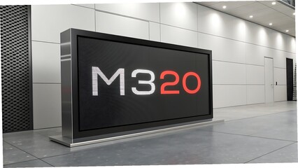 Large digital screen displaying M320 in white and red