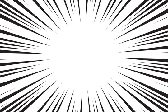 Manga comic explosion, motion or movement effect, vector background. Manga anime cartoon radial speed lines and abstract pattern for comic book burst, flash ray or explode bang action