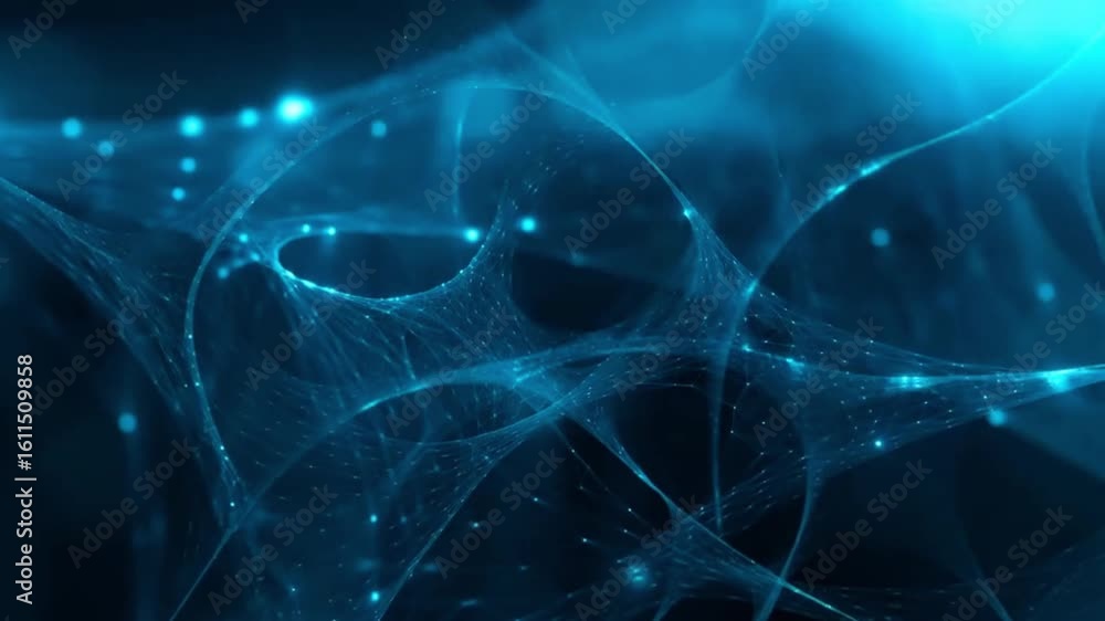 Poster cybernetic web: an abstract representation of interconnected, flowing networks with glowing points, 