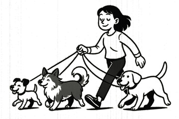 Walking Dogs Illustration – Playful Canine Duo with Transparent Background