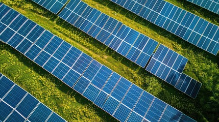 Group of solar panels in remote village providing power