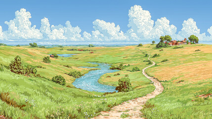 Serene Countryside Landscape with River and Path