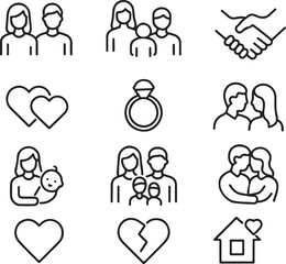 A set of family and relationship vector line art