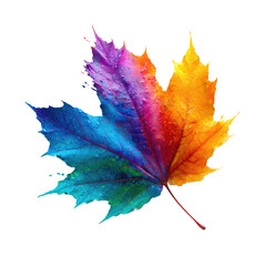 Naklejka premium Vibrant, multicolored maple leaf, with a vibrant spectrum of colors, including bright reds, oranges, yellows, blues, and purples