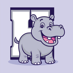Hippo in h alphabet illustration cartoon vector icon