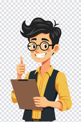 Cheerful Cartoon Man with Clipboard and Thumbs Up