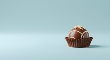 Chocolate Truffle in Decorative Cup on Blue Background