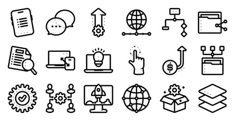 Software development icon set related to technology, digital, business, computer, data, system, information, and others. vector illustration with line and outline style