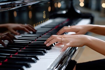 Obraz premium Musical performance at an elegant venue featuring a grand piano and talented pianist