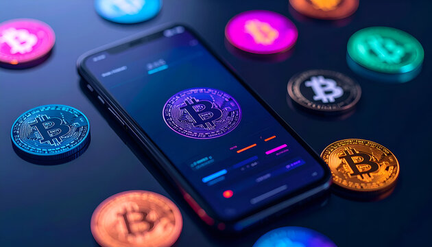 Track your cryptocurrency investments with ease using this modern phone application and colorful coins