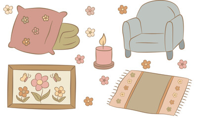 Cozy Corner Pastel Clipart Warm Living Room Decor Set