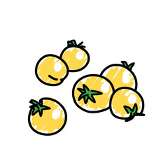 whimsical digital illustration of tomatoes, isolated with green leaves, representing organic freshness and natural harvest