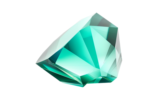 Teal gemstone on black background crystal facets shine bright
