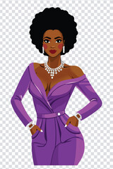 Elegant Black Woman in Purple Jumpsuit vector