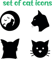 Obraz premium Set of four black cat icons isolated on white background isolated on transparent background