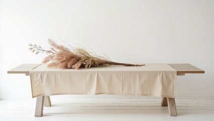 Beige Aesthetic Product Background with Dried Flowers and Fabric – Minimal Backdrop for Branding Photography