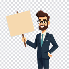 Businessman Holding a Blank Signboard with a Beard