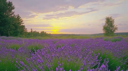 Naklejka premium lavender , field , sunrise