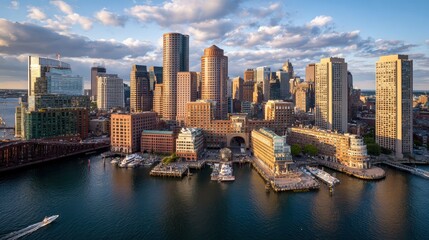 Obraz premium Boston downtown financial district and city skyline