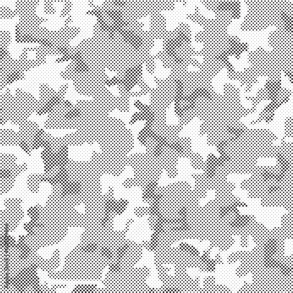 Poster abstract halftone seamless camouflage pattern. repeating digital dotted hexagonal camo military text