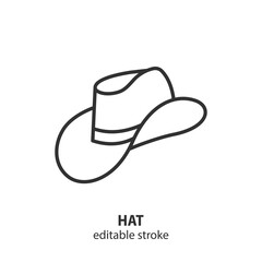 Cowboy hat line icon. Editable stroke. Vector illustration.