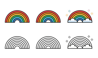 Colorful Minimal Rainbow Weather Icon Set Flat and Outline Style.