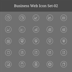 Collection of simple white business and finance line icons on a dark gray background part-2