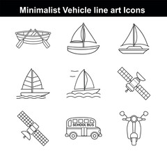Boat and sailboat icons set with ocean waves sun and nautical travel symbols in vector style