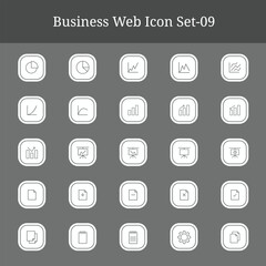 Collection of simple white business and finance line icons on a dark gray background part-09