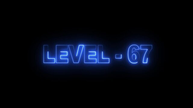 level 67 neon bright text font colorful 4k video animation. Neon level up sign and upper Level . next Level text screen display animation.
