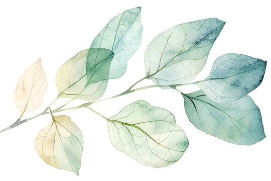 Watercolor painting of delicate green leaves on a branch - Powered by Adobe