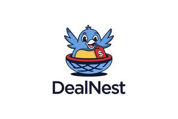 Cartoon Bird in Nest with Dollar Sign Tag