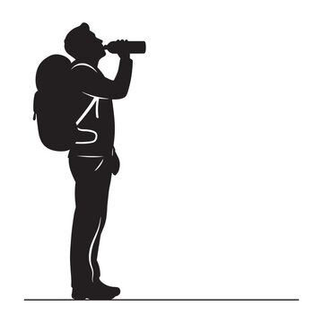 black silhouette hiker drinking water clip art preview